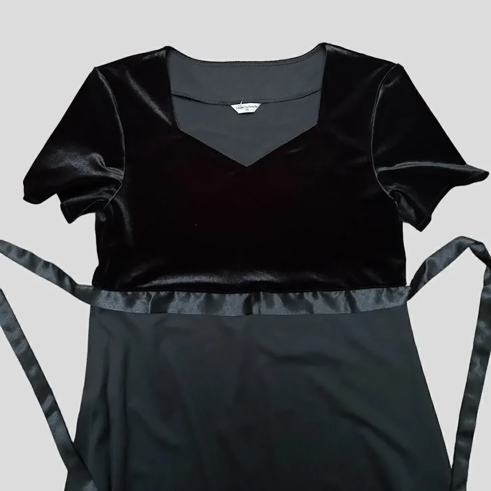 Vintage Full Length Black Dress with Velvet Top - Picture 5 of 8